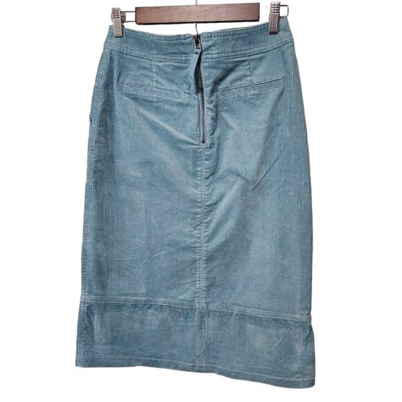 Boden Corduroy Skirt Womens 4 Turquoise Blue A Line Midi Length Modest Buttons - Picture 9 of 11